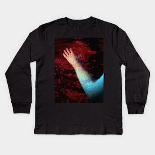 Digital collage and special processing. Ugly close up, amazing on distance. Hand, water view. Red light. Kids Long Sleeve T-Shirt